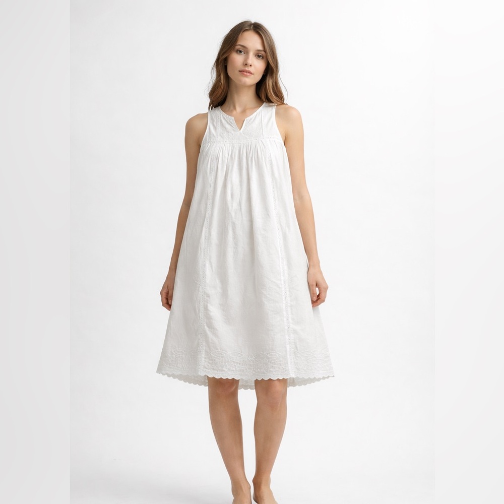 Artisan NY White 100% Cotton Nightgown Eyelet Embroidery Size S Sleepwear